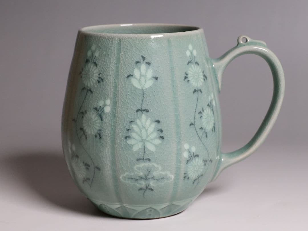 池順鐸 高麗青磁象嵌 蓮菊文 麦酒杯 キリンビアマグコレクション CM176