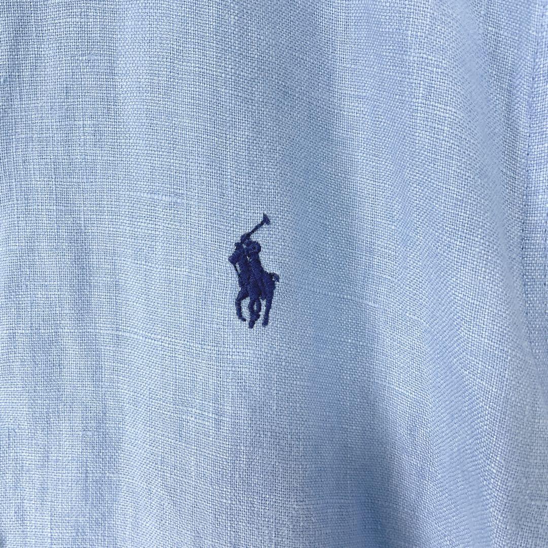 【ポロバイラルフローレン】長袖 シャツワンピース リネン100％ 6(S相当)