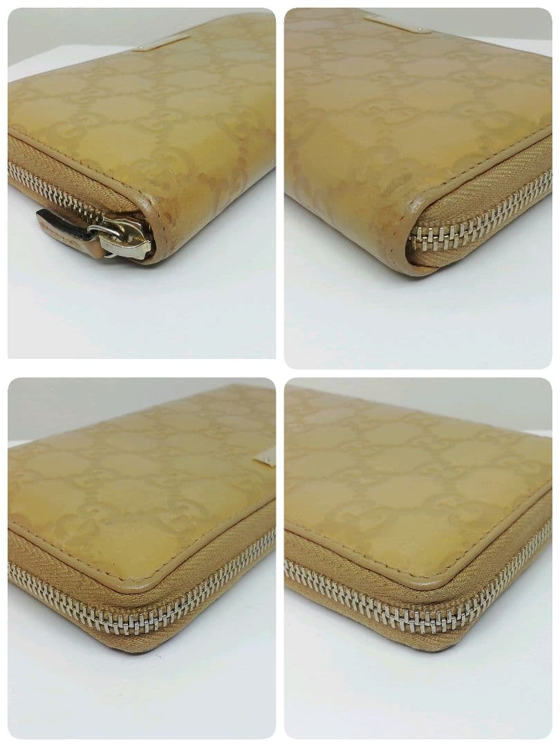 GUCCIグッチ　GGシマレザー　キャメル　ラウンドファスナー　保存袋・付属品