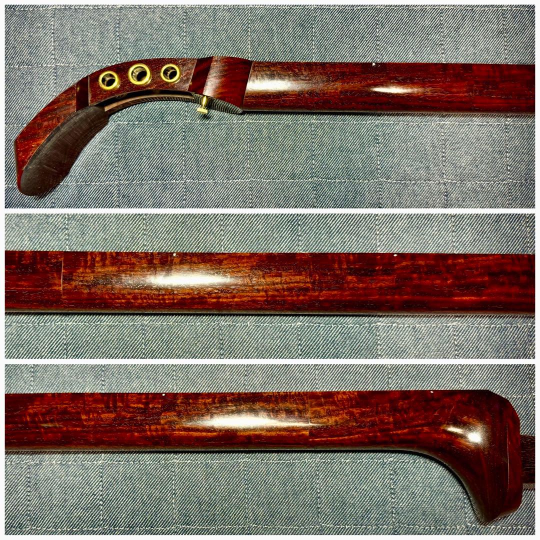 【虎縮杢・極】特上 津軽三味線 子持綾杉 仮継付 本黒檀糸巻 美品 太棹 三味線