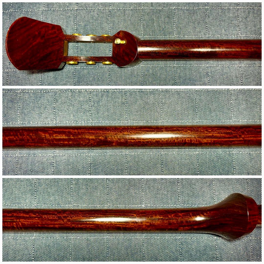 【虎縮杢・極】特上 津軽三味線 子持綾杉 仮継付 本黒檀糸巻 美品 太棹 三味線