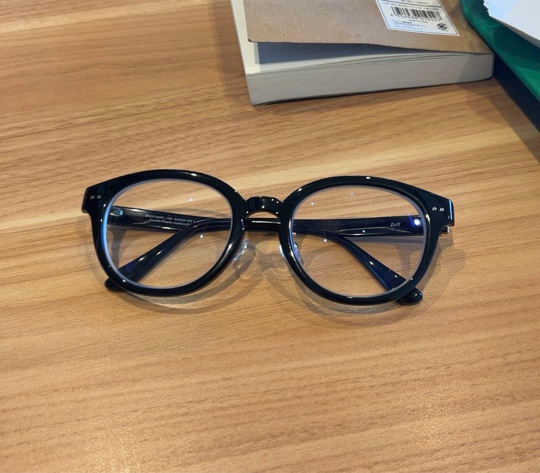 zoff 丸みのあるウェリントン 度付き 黒縁メガネ フレーム