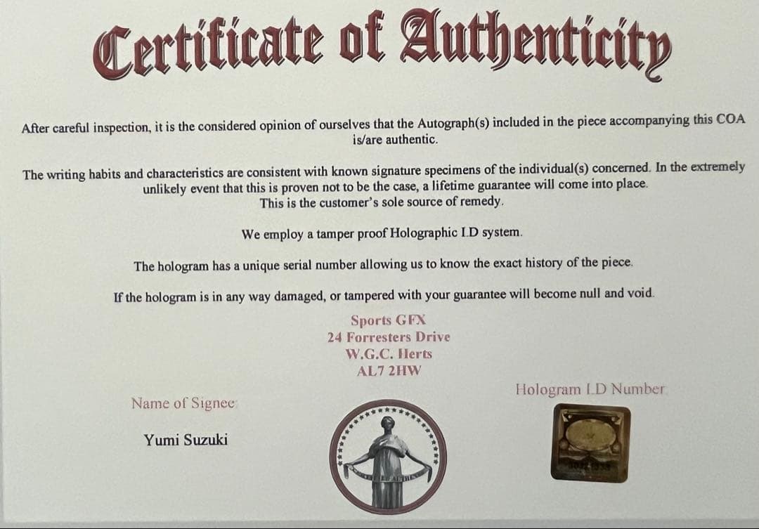 鈴木夕湖 直筆サイン付き写真 ロコ•ソラーレ 証明書付き　1枚
