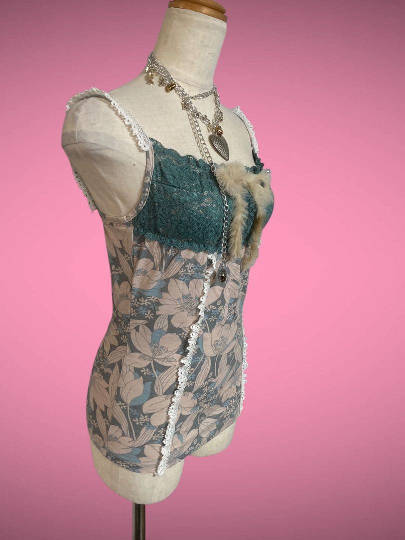 y2kレース甘め姫ギャルNANAファーゴシックフェアリーグランジロックキャミ古着