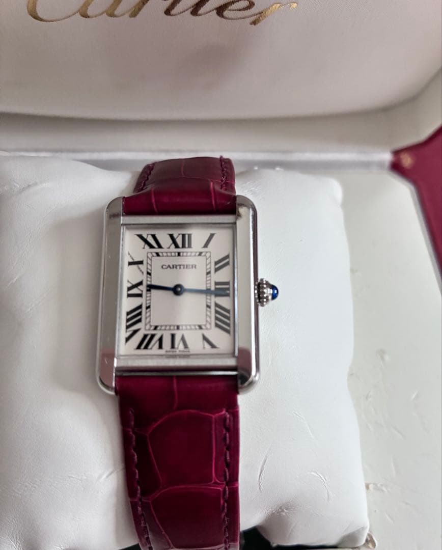 Cartier タンクソロ クォーツ時計 バーガンディ