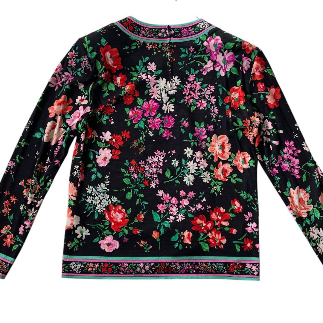 極美品✨ レオナール カットソー トリム ストレッチ バラ 花 シルクウール M