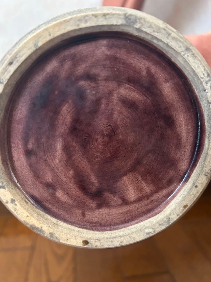 紀州 【偕楽園焼】 紫交趾 葵紋 大花瓶 高33㎝／　完品