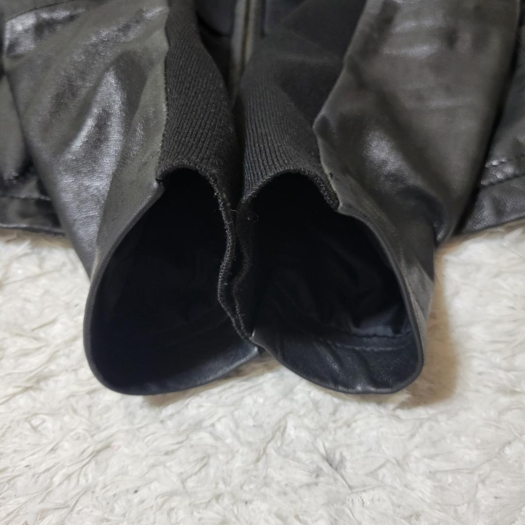 マックスマーラ　ノーカラージャケット　ラムレザー　フリル　2XL相当　ブラック