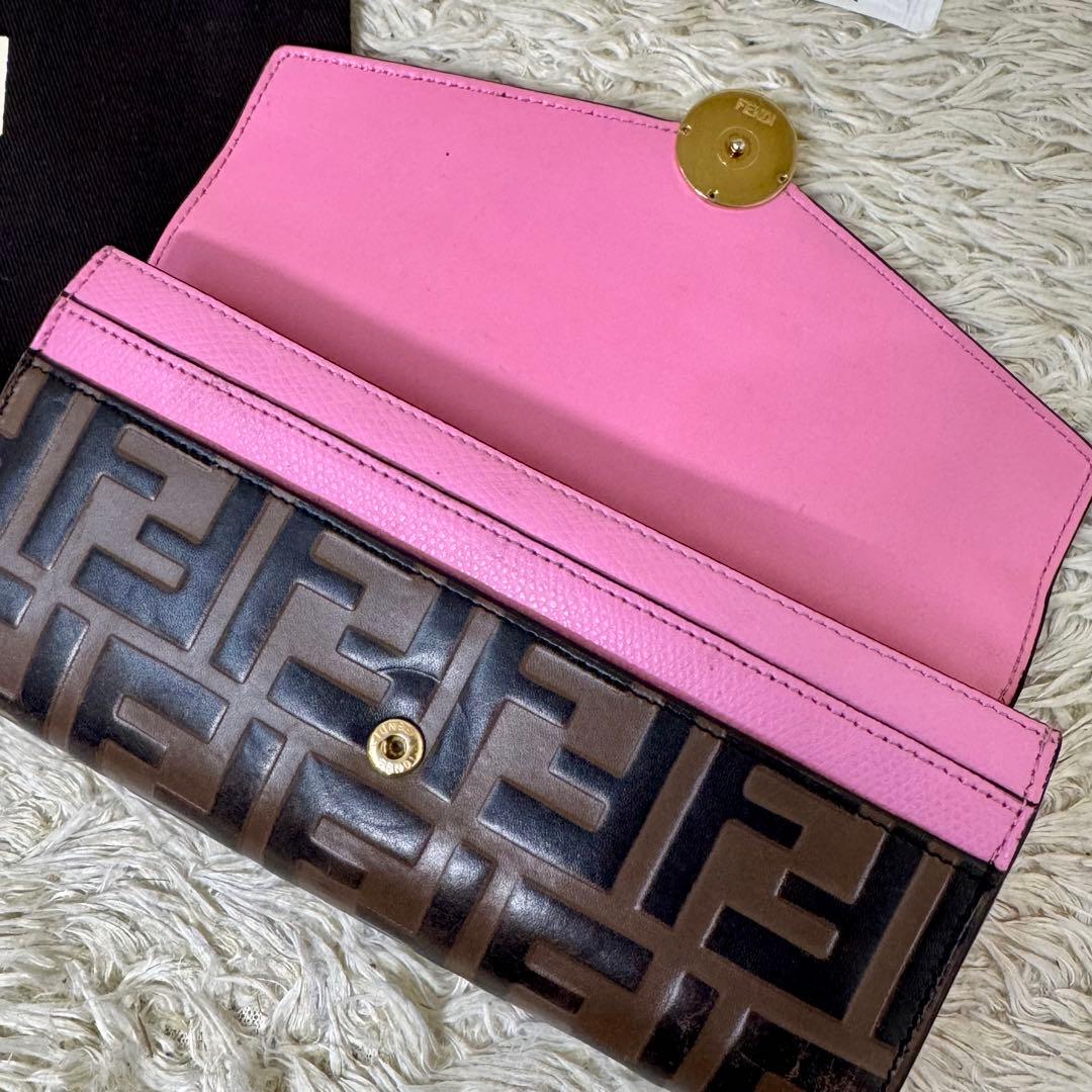フェンディ FENDI ズッカ エフイズ 長財布 レザー ピンク レディース