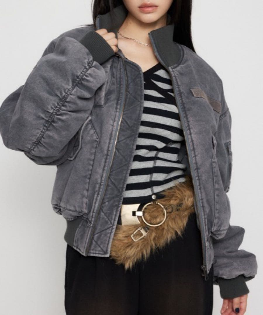 laguagem グレー デニム ボンバージャケット