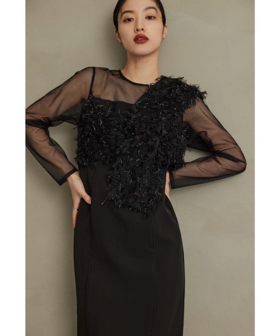 ANDRESD niana フリンジグリッターノットドレス