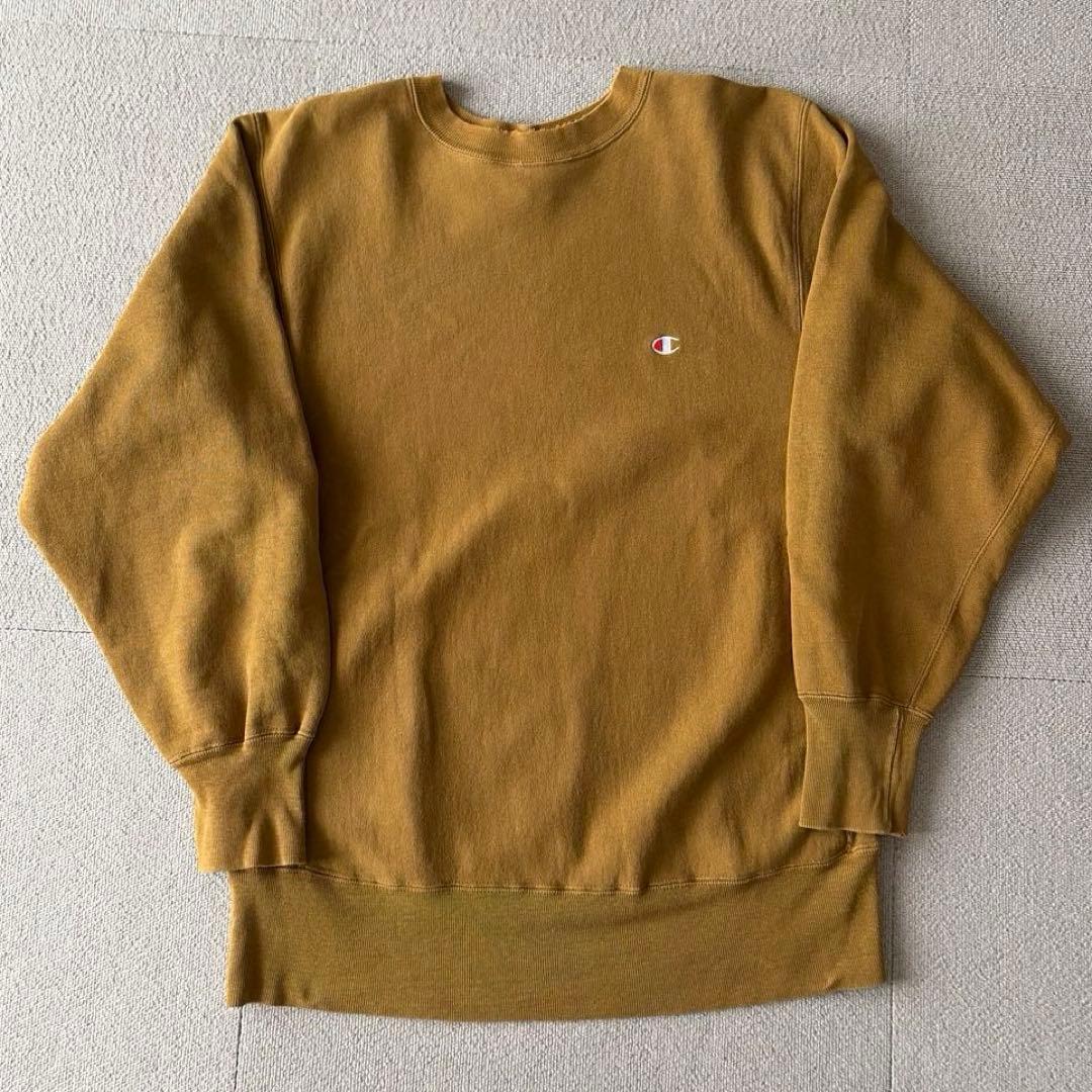 チャンピオン　リバースウィーブ　90s アメリカ製　マスタード　L 目付き