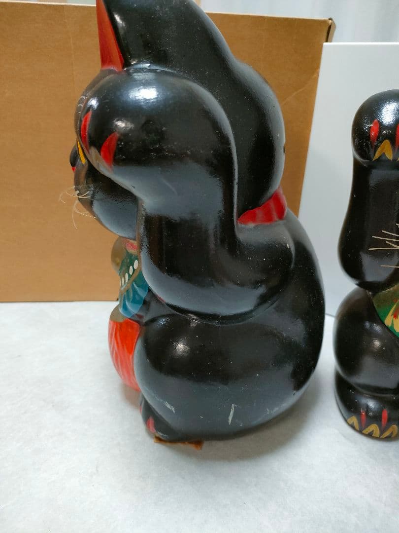 希少ヴィンテージ招き猫　 商売繁盛 　開運 置物 縁起物　レトロ ２体セット