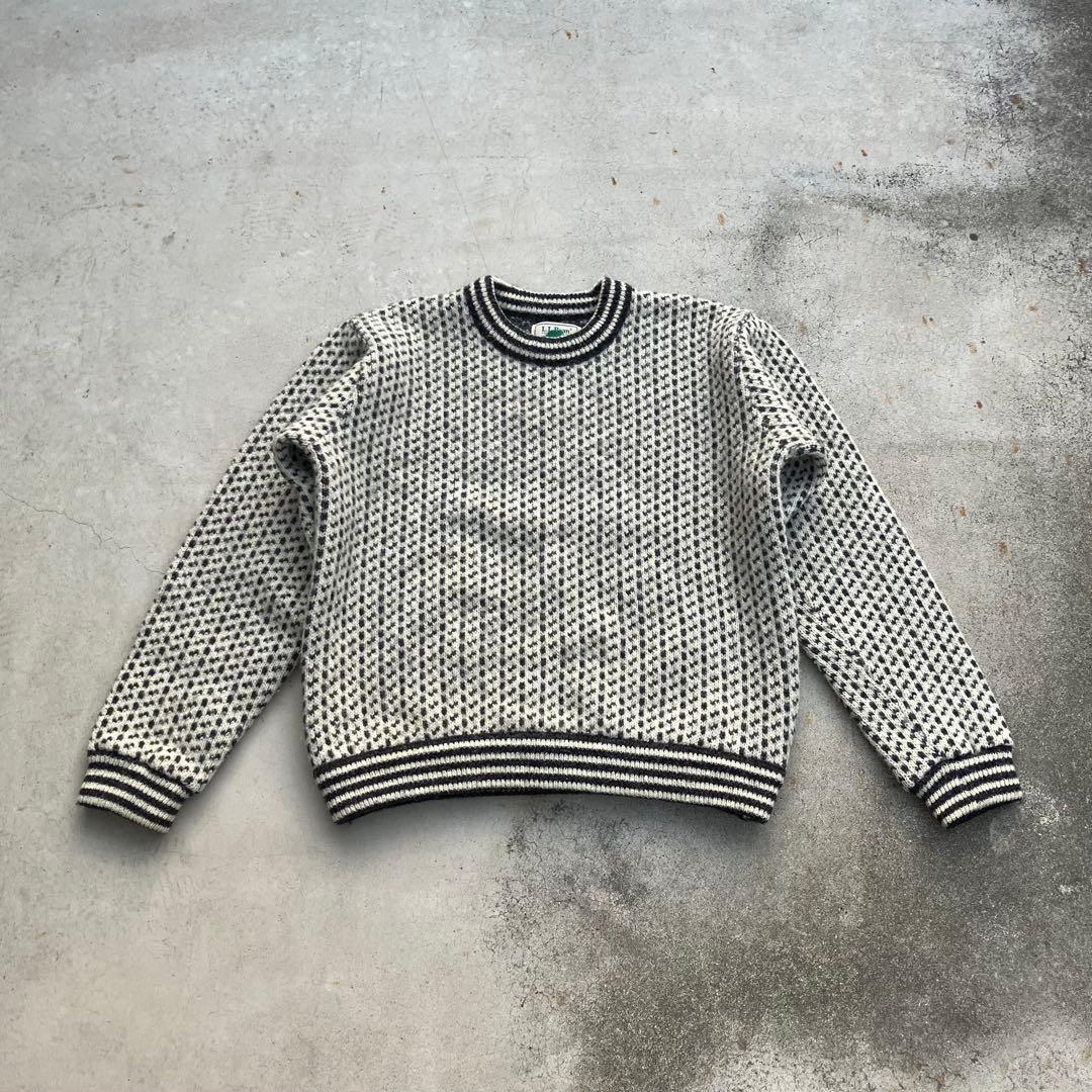 80’s L.L.Bean バーズアイ柄ウールニットセーター 総柄 ホワイト