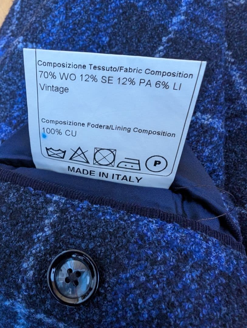 タリアトーレ　チェックジャケット　46　ネイビーブルーグレンチェック　ウール調