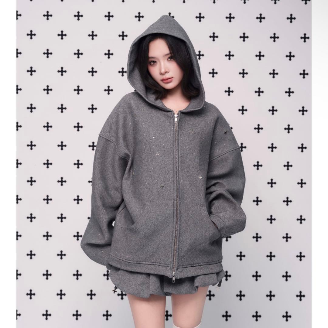 ANDWANG kirakira jewel zip up パーカー Sサイズ