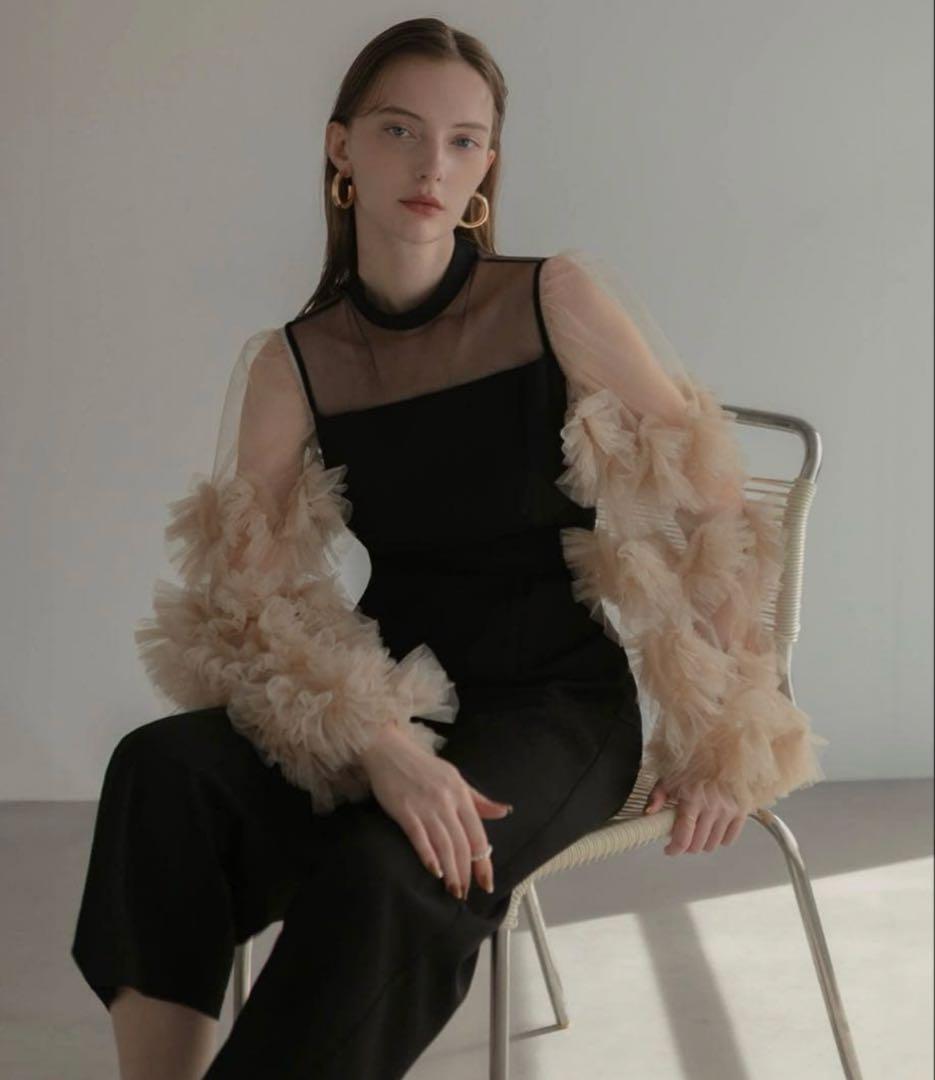 Leja ボリュームチュールスリーブオールインワンパンツドレス　ブラック　M