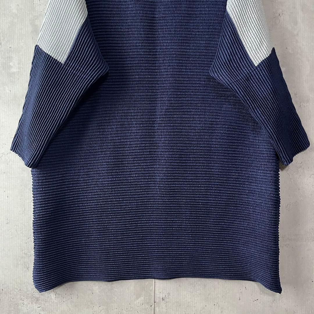 杉本プリーツ　矢羽根プリーツの配色プルオーバー　チュニック　FREE ネイビー