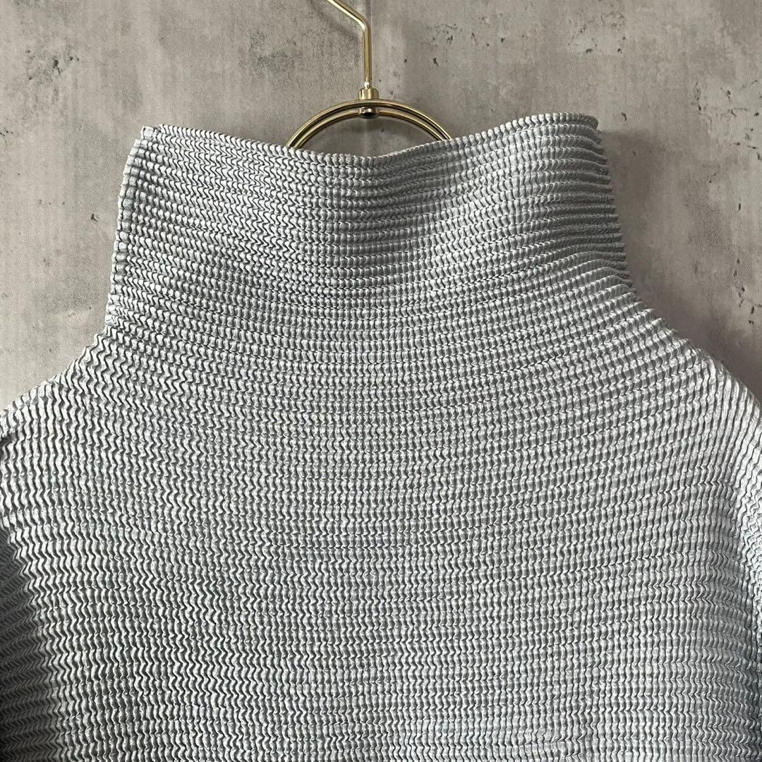 杉本プリーツ　矢羽根プリーツの配色プルオーバー　チュニック　FREE ネイビー