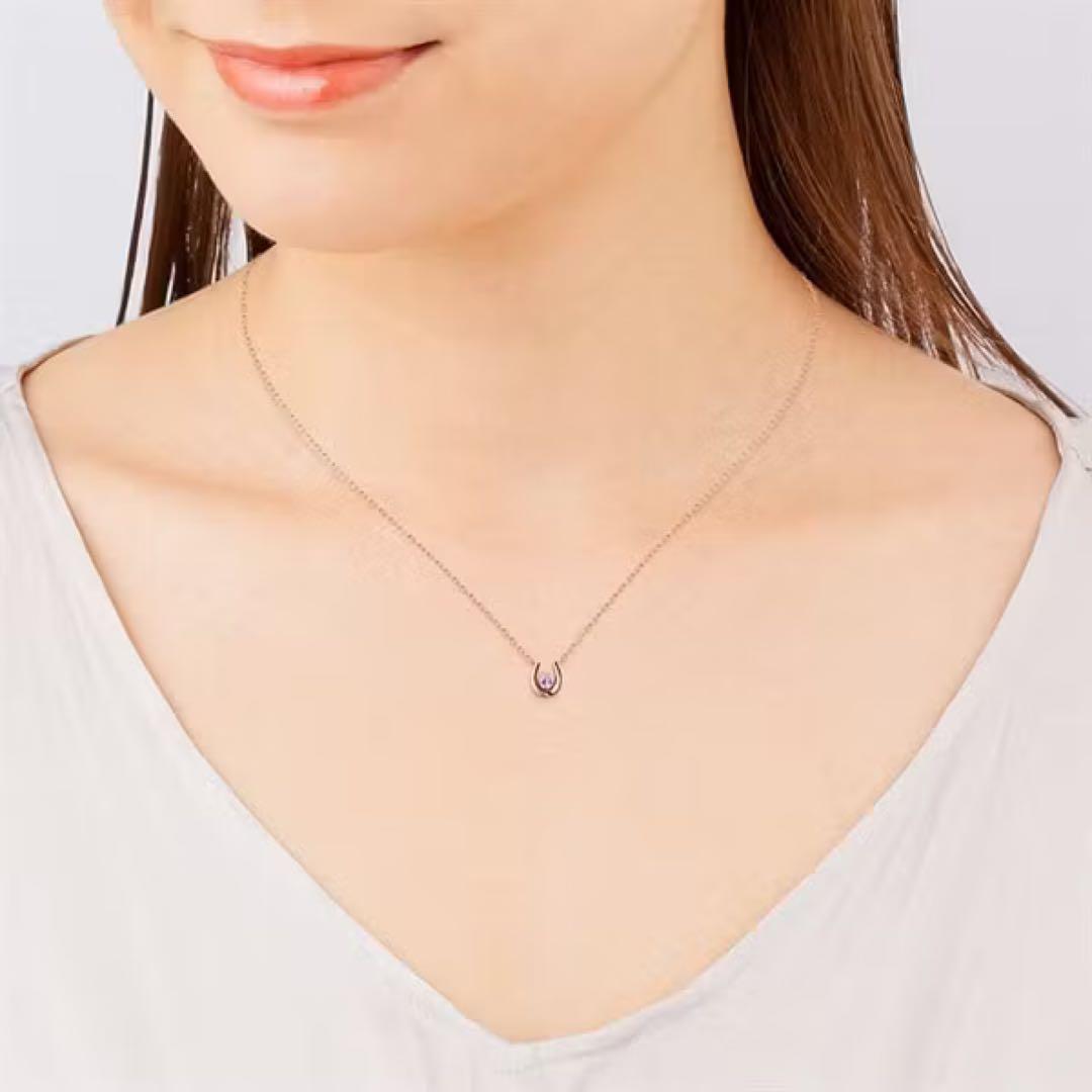 4℃ リバーシブル 誕生石ネックレス 2月 ピンクゴールド アメジスト 箱付き