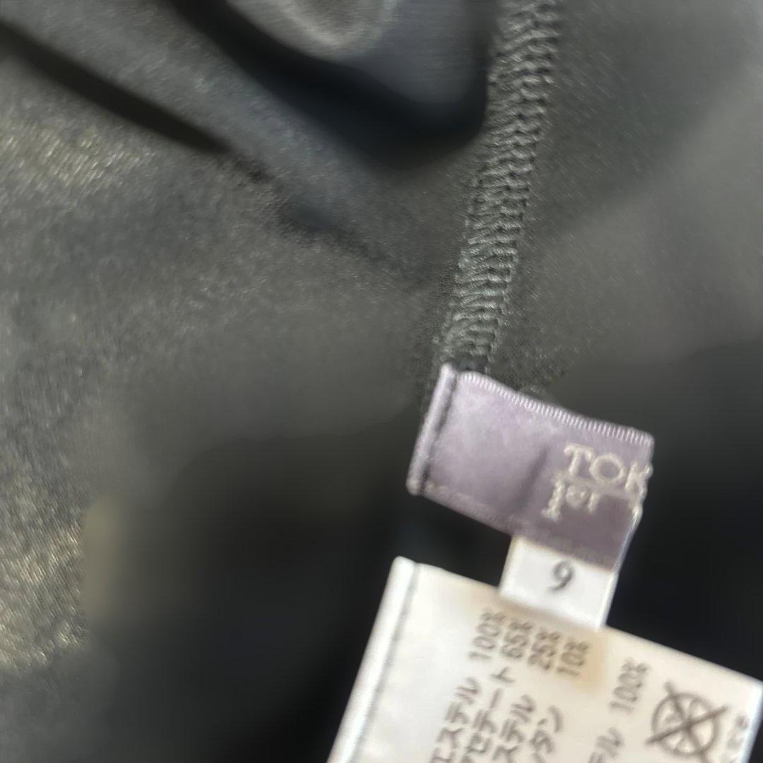 トクコ　五分袖チュニック 黒とカラフルなプリントtokuko