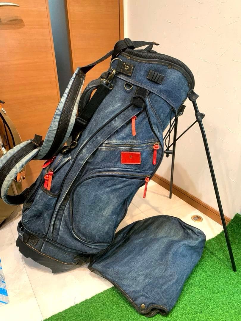 希少　完売　良品　ラヘラゴルフ　デニム　キャディバッグ　スタンド