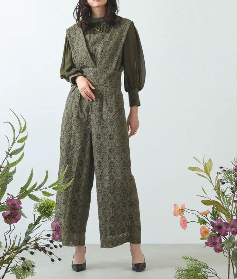 幾何学柄 レース セットアップ パンツ オケージョンドレス