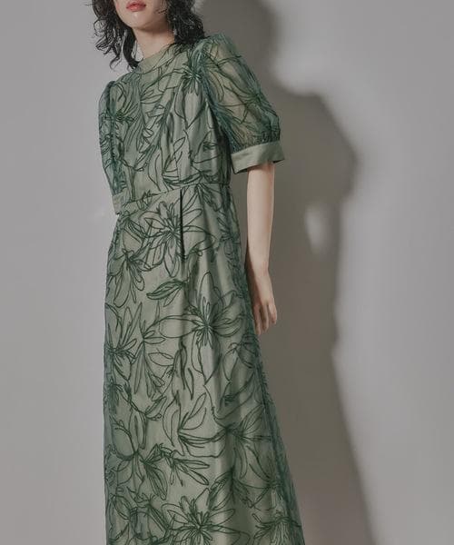 美品 niana ニアナ 花柄フロッキーオーガンジー ドレス M 結婚式お呼ばれ