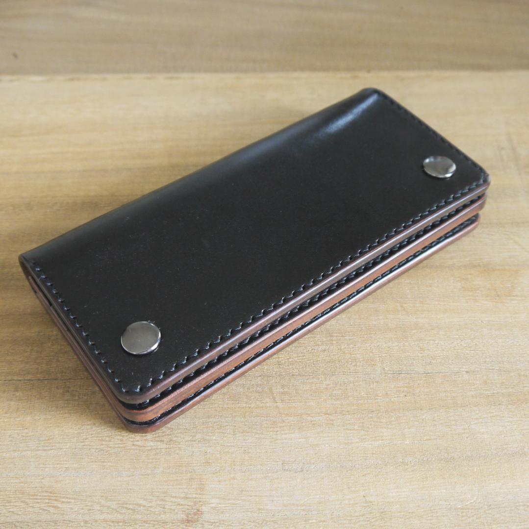 ヌメ革　栃木レザー　サドルレザー　赤タグ付き　トラッカーウォレット　黒