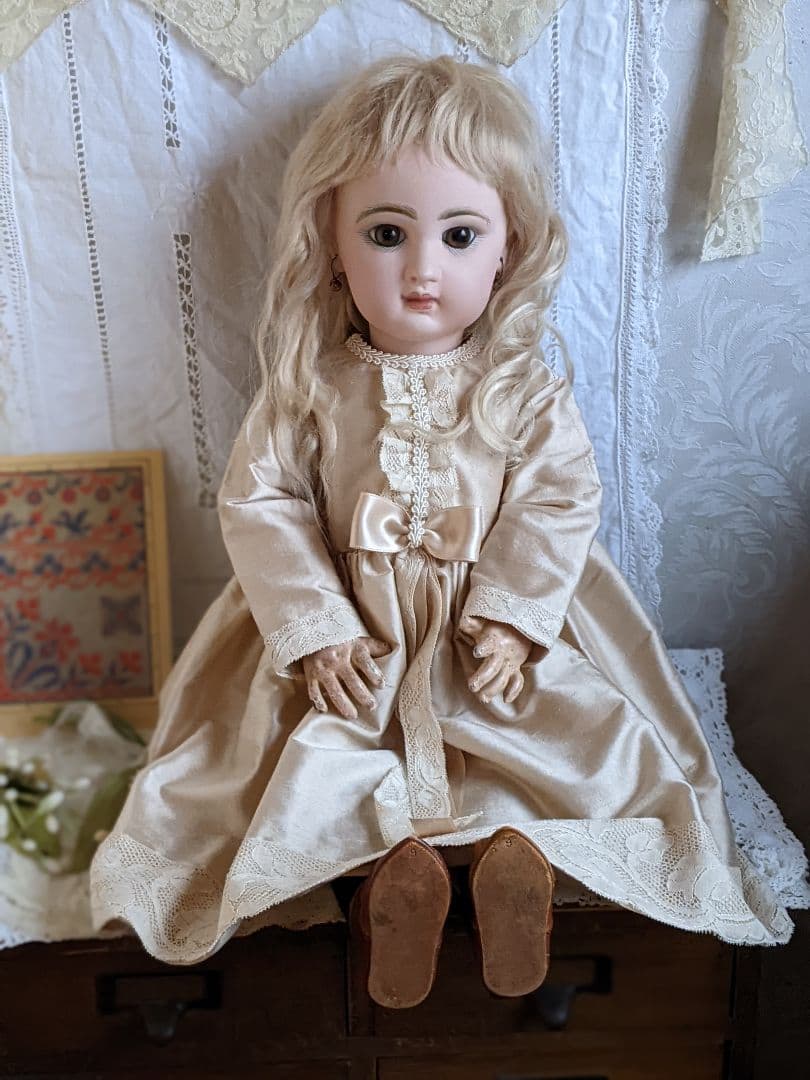 【k】アンティークビスクドール用のワンピース　52cmぐらい用