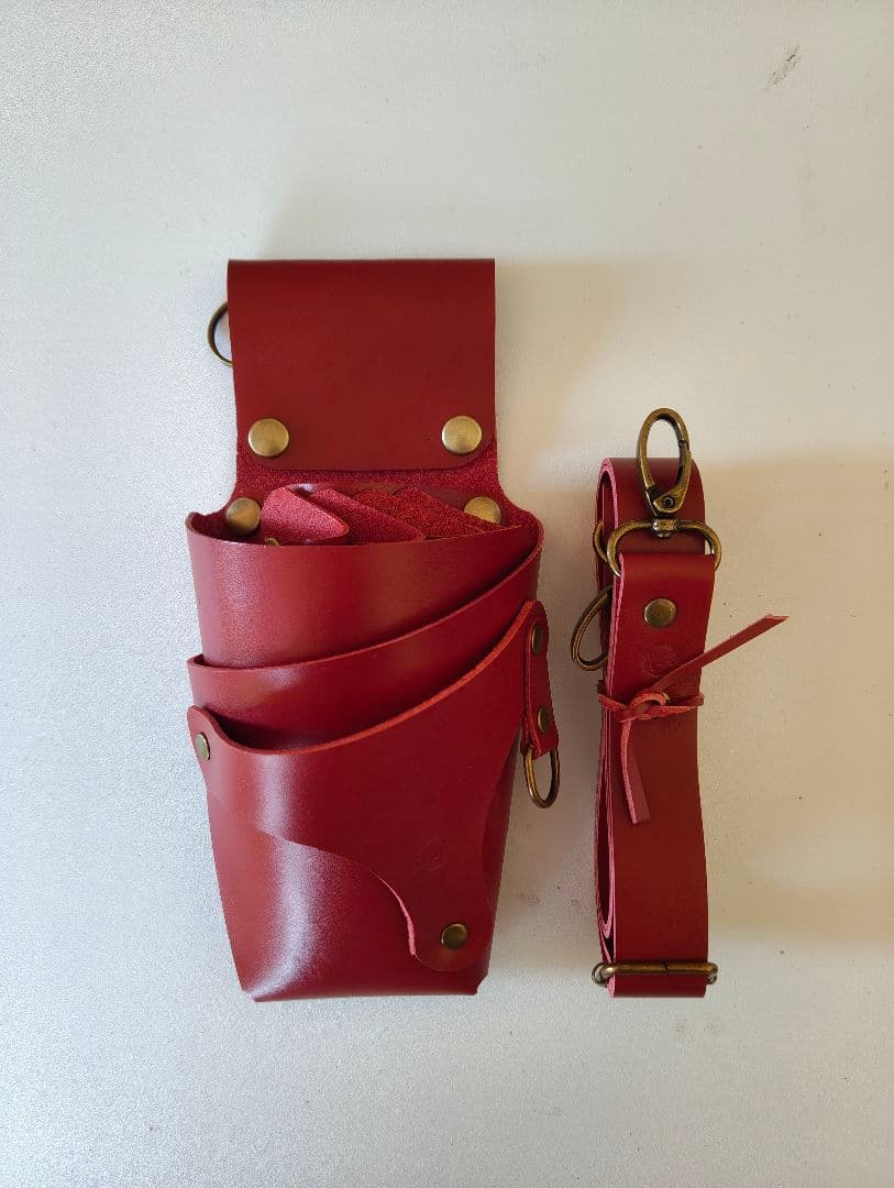 シザーケース　本革　4丁　レッド