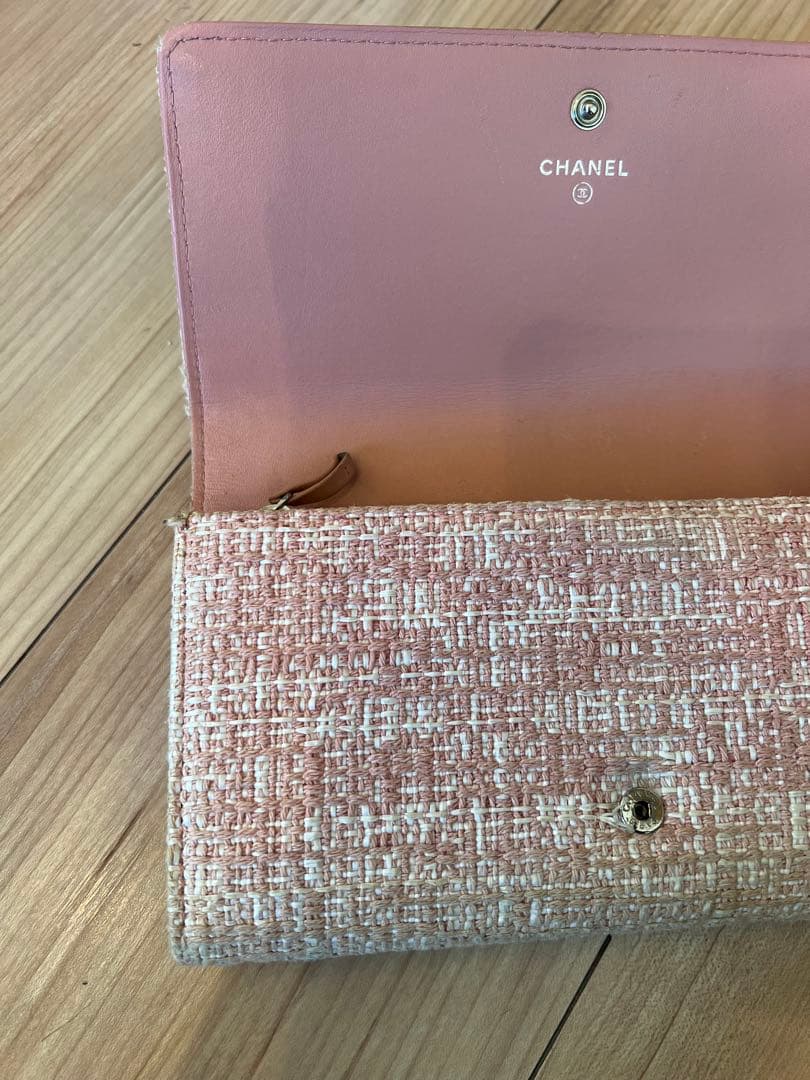 CHANEL ツイード 長財布 ベージュ系
