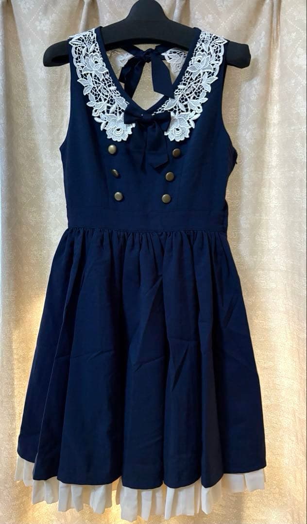 イノセントワールド ケミカルレース衿ジャンパースカート(ネイビー×生成)M