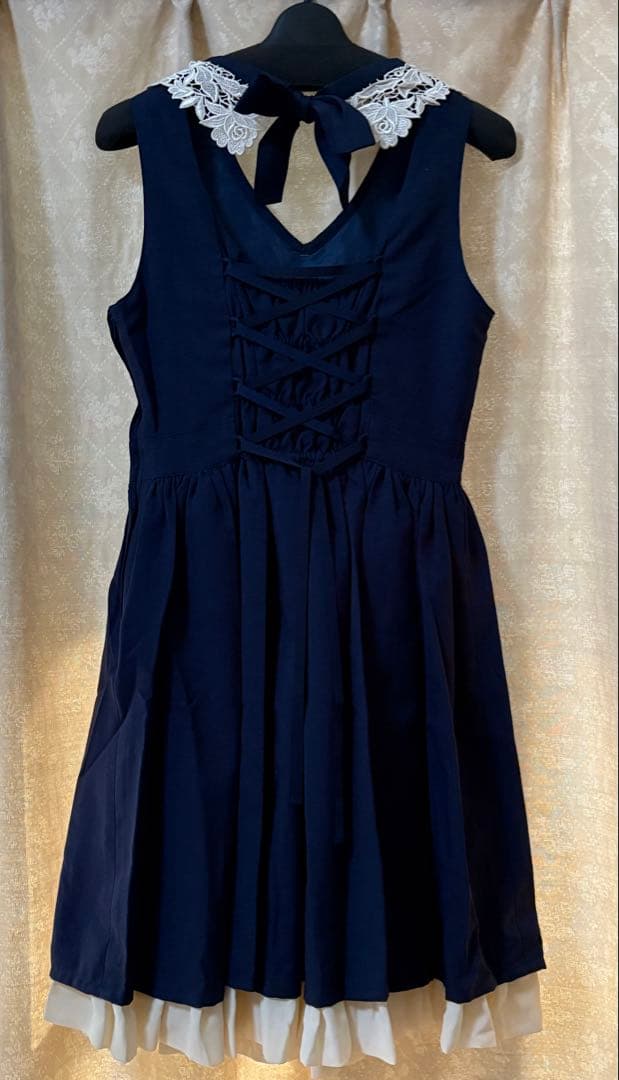 イノセントワールド ケミカルレース衿ジャンパースカート(ネイビー×生成)M