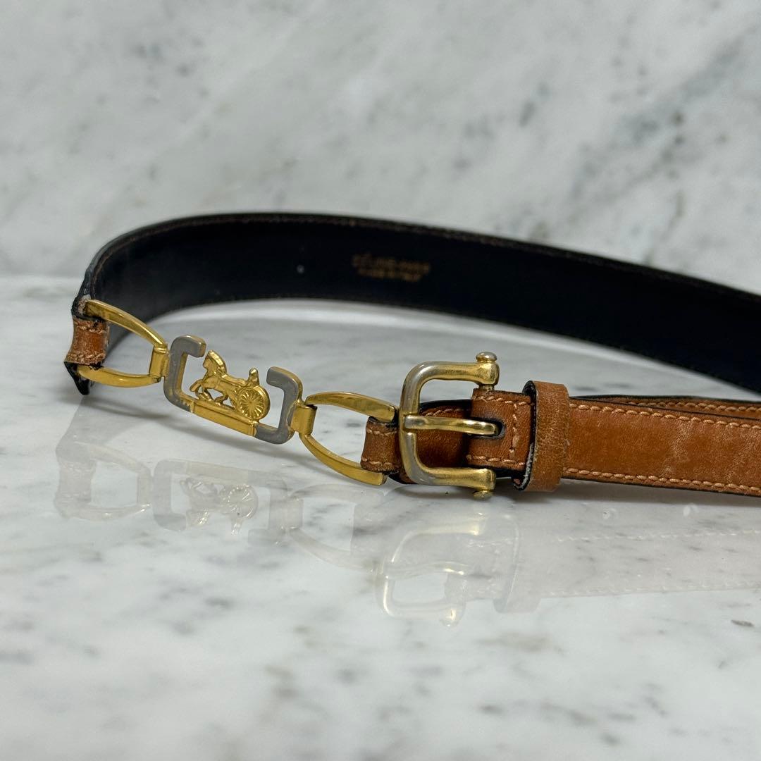 90s OLD CELINE セリーヌ ベルト 本革 馬車金具 ホース 細ベルト