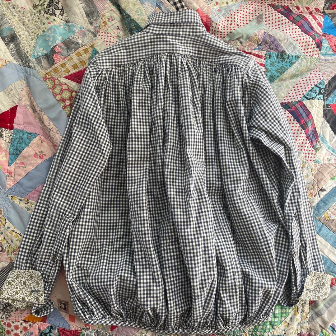 Kapital キャピタル　ギンガムチェックタックシャツ　袖・裾花柄よごれなし