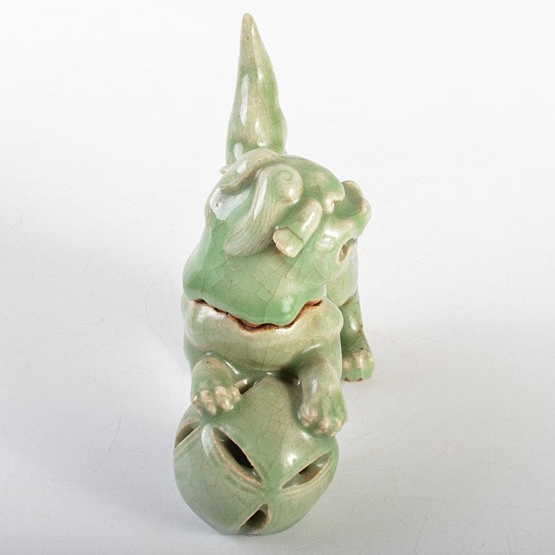 茶道具　香道具　青磁　玉取獅子　香炉　時代箱付　M　R7351