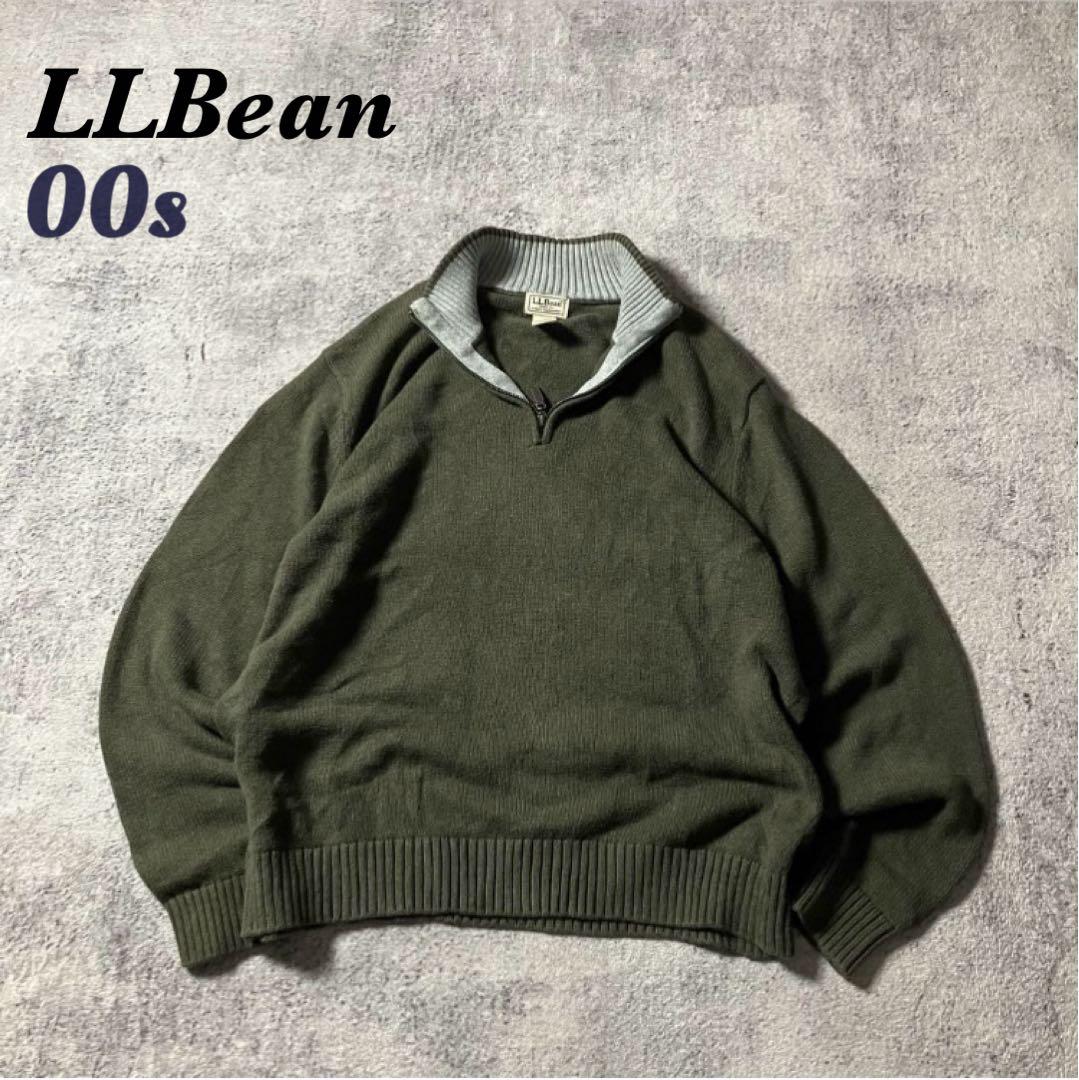 00sLLBeanハーフジップコットンニットオリーブグリーンエルエルビーン