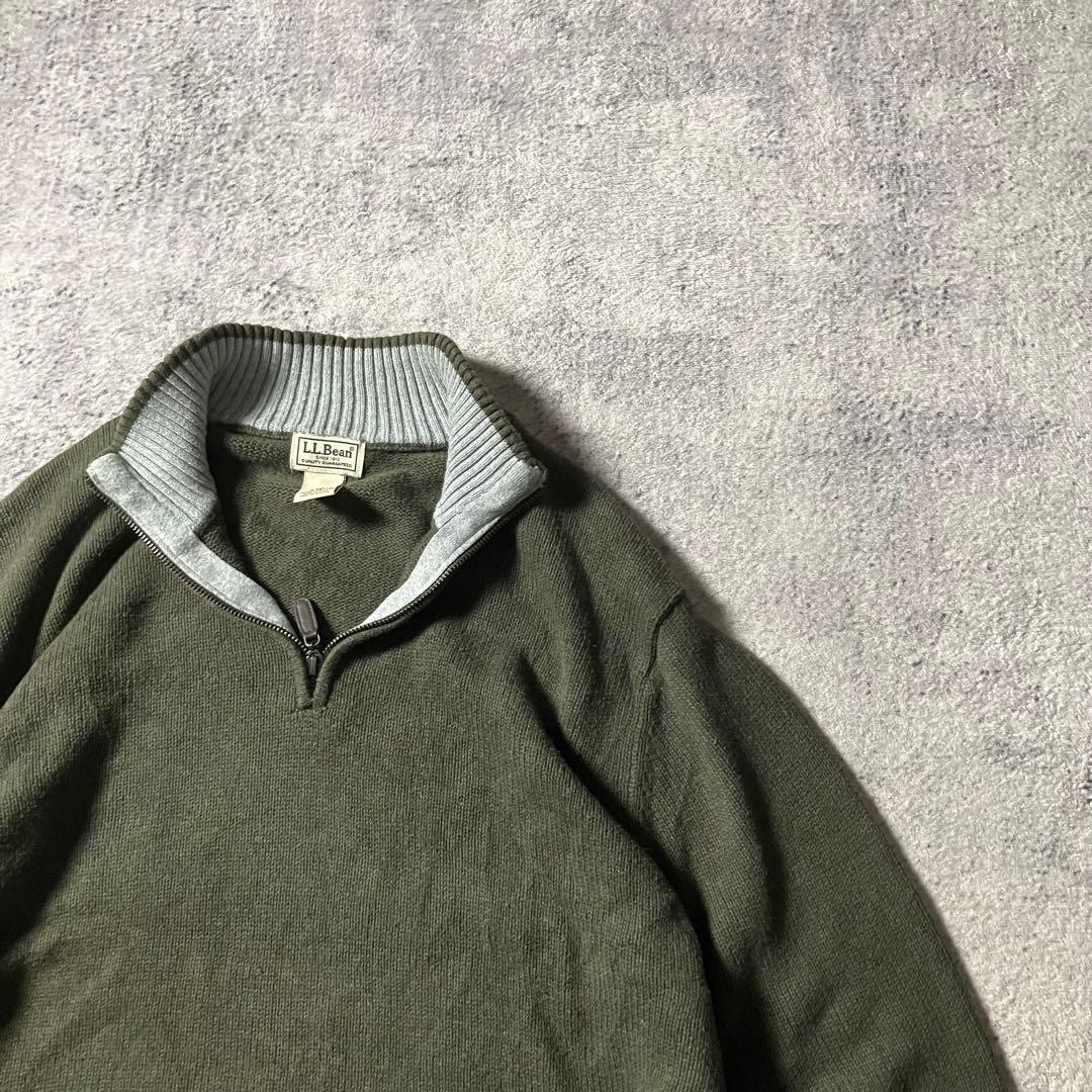 00sLLBeanハーフジップコットンニットオリーブグリーンエルエルビーン