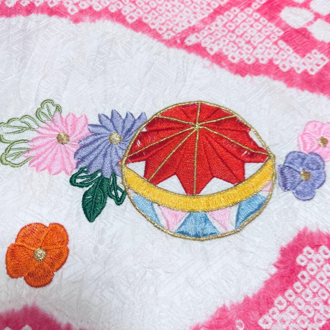 【新品未使用】豪華総絞り 総刺繍 正絹 お宮参り 産着 長襦袢付 ピンク