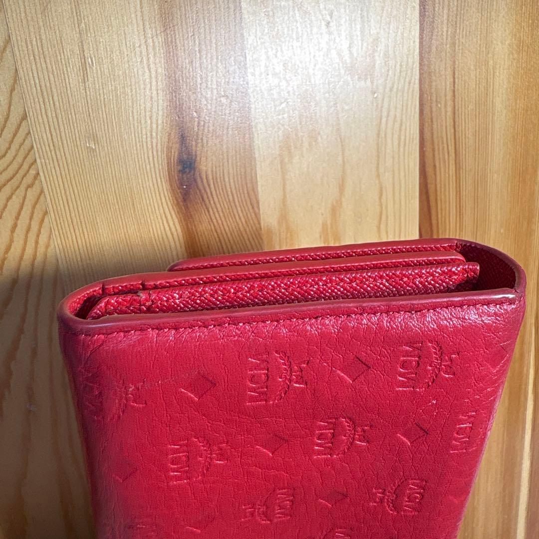 MCM赤レザー.ロゴ型押し箱あり三つ折り長財布.財布.韓国