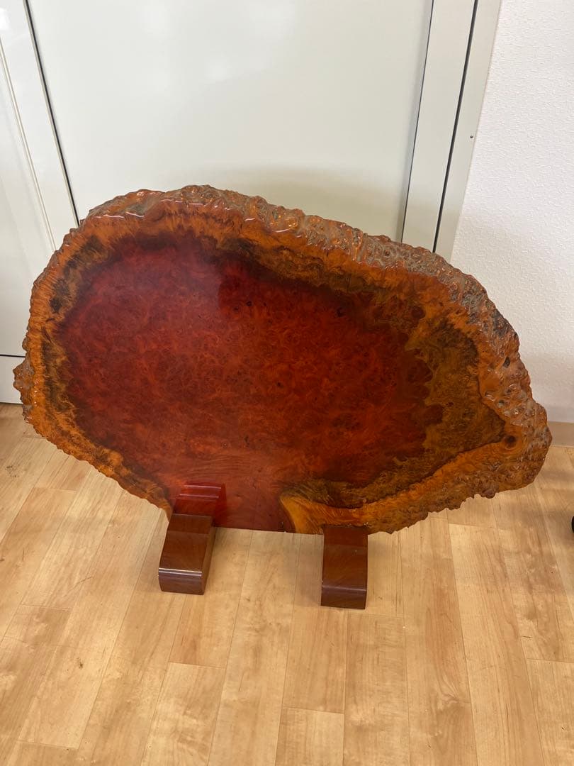 【希少】花梨瘤 衝立 一枚板 天然木　瘤杢 玉杢　光沢あり　スタンド付き