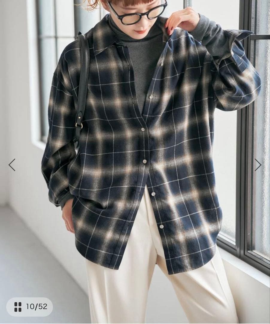 スピックアンドスパン/メタルボタンオンブレーチェックルーズシャツ