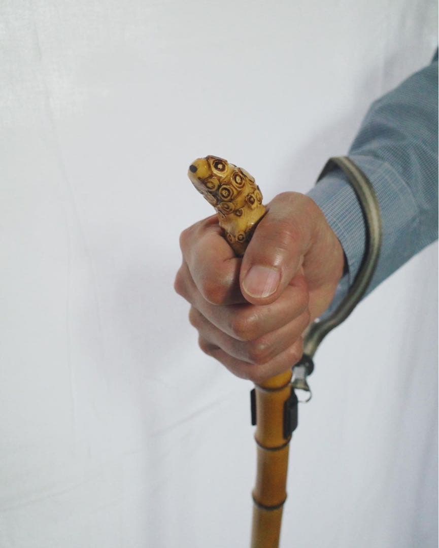 竹杖④_根頭曲がり 竹根鞭細工 漆塗り ねぶち 希少 国産 破竹根付