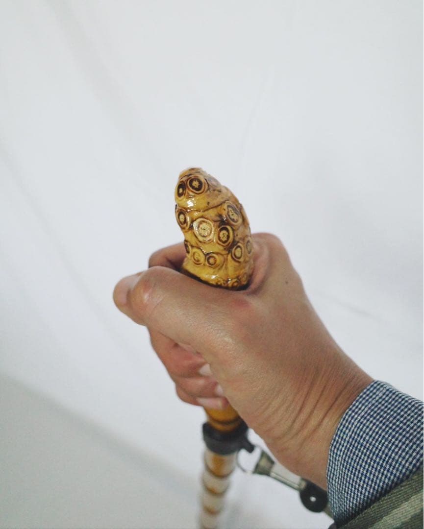 竹杖④_根頭曲がり 竹根鞭細工 漆塗り ねぶち 希少 国産 破竹根付