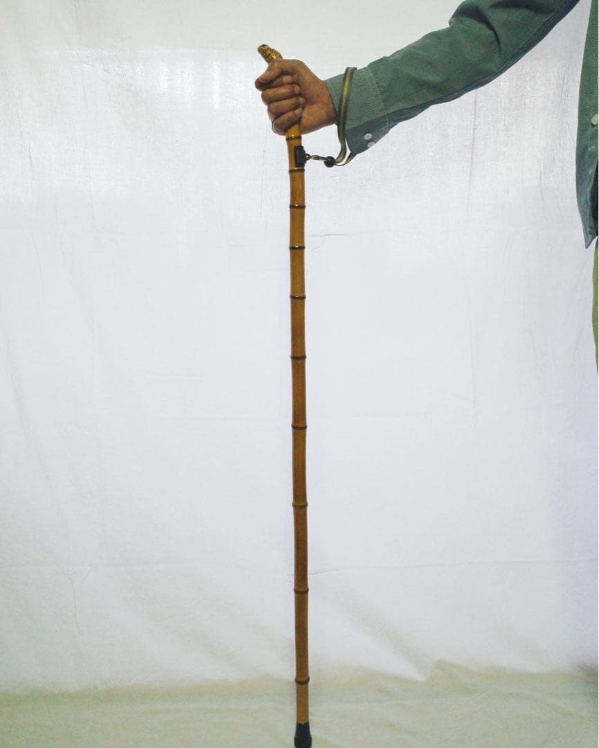 竹杖④_根頭曲がり 竹根鞭細工 漆塗り ねぶち 希少 国産 破竹根付