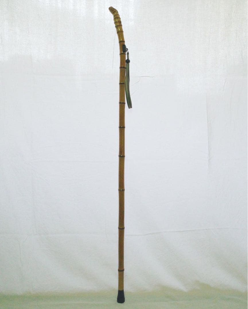 竹杖④_根頭曲がり 竹根鞭細工 漆塗り ねぶち 希少 国産 破竹根付