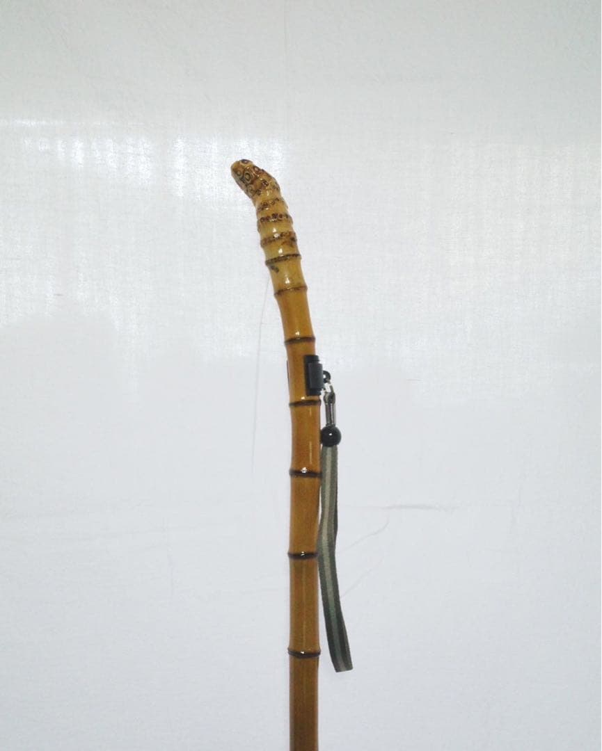 竹杖④_根頭曲がり 竹根鞭細工 漆塗り ねぶち 希少 国産 破竹根付