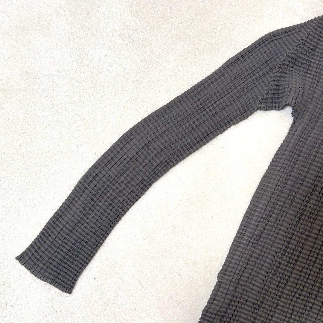 美品✨ISSEY MIYAKE プリーツ　長袖　ハイネック　グレー　柄入り