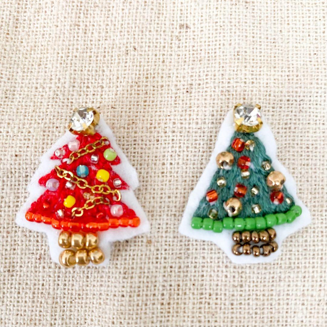 専用　ビーズ　刺繍ブローチ　ハンドメイド　クリスマス